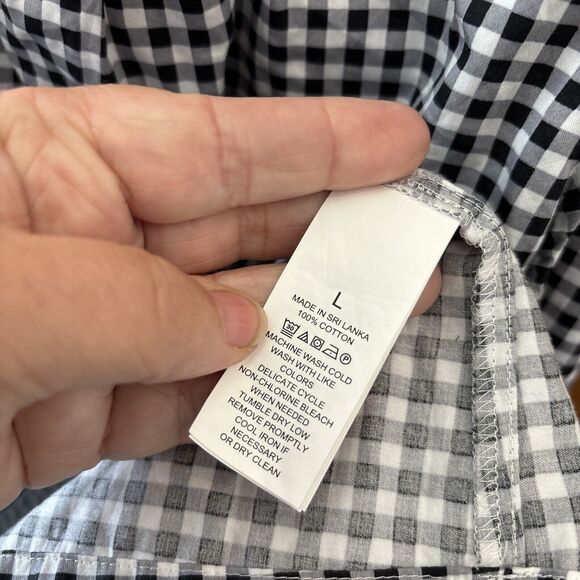 KATE SPADE NEW YORK Mini Gingham Cropped Wide Leg Pajama Set L Pockets Cotton - Picture 4 of 13